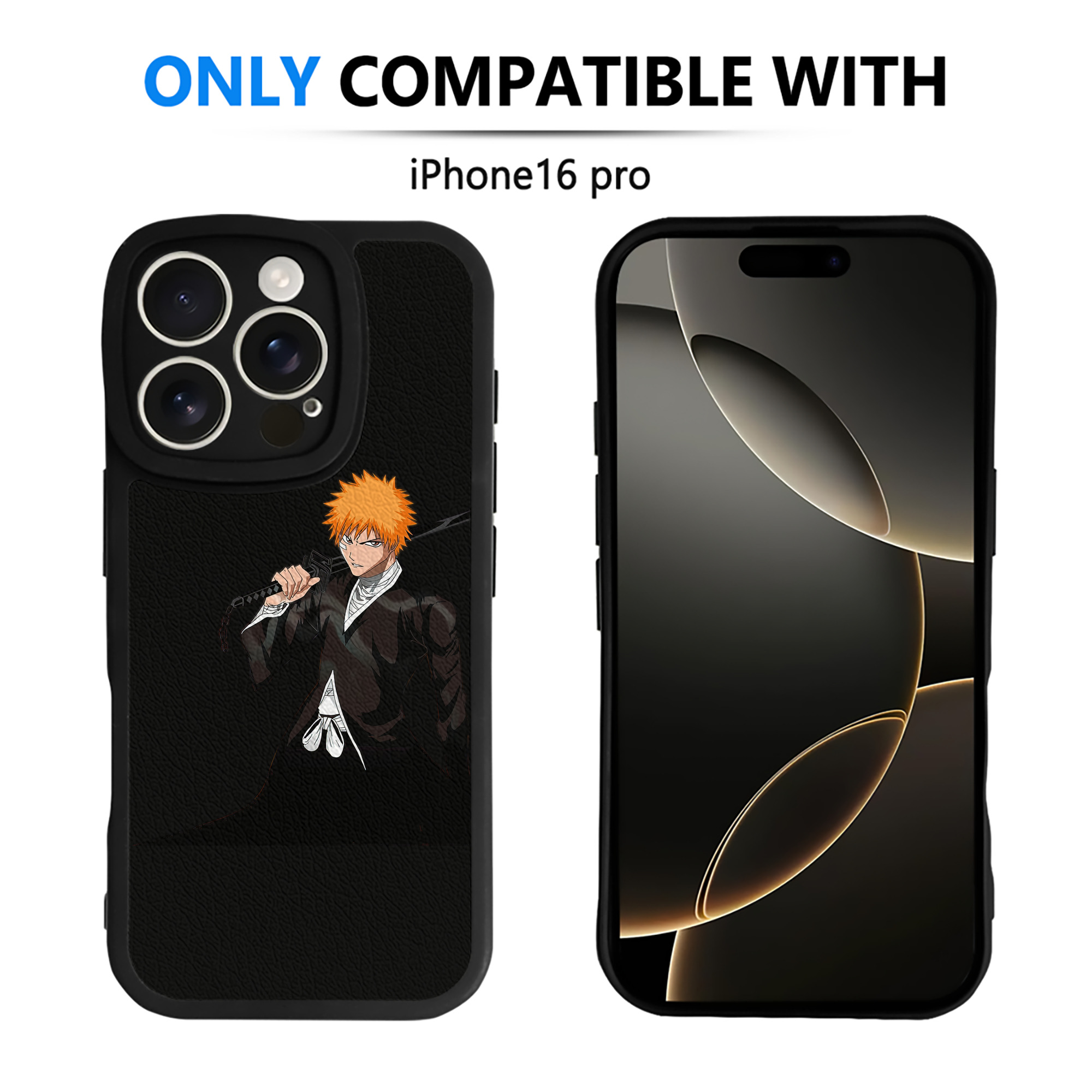 ブリーチ 黒崎一護（くろさき いちご）BLEACH Kurosaki Ichigo 【iPhone 16シリーズ対応】シリコンスマホケース（レザー調） 材質：シリコン